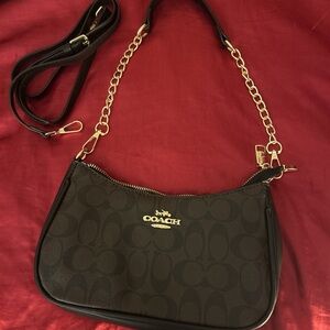 Coach Black Shoulder Bag with Gold Accents